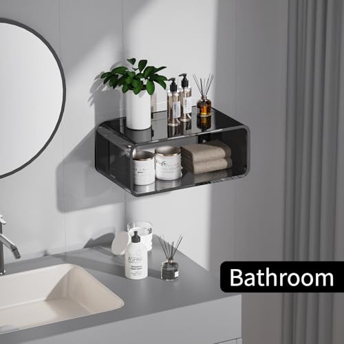 Acrylic Floating Nightstand, Bedside Table, Nightstand Shelf Wall Mounted Bedside Shelf (Black, Small) - color: Black