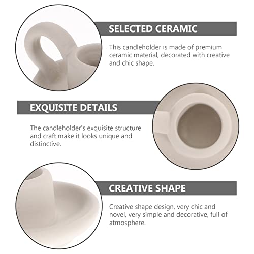DOITOOL 2Pcs Ceramic Candle Holder Candlestick Holder with Handle, Taper Candle Stand Candlelight Stand Holder Decorative Candle Display Holder for Desktop Dining Room Home Decoration Display (White) - color: White