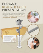 Forever Rose The Platinum Dipped Rose, Custom Laser Engraved Platinum Flower in an Elegant Glass Vase & Gift Ready Box, Handcrafted Luxury Anniversary, Birthday, Wedding or Valentine’s Keepsake - color: Platinum