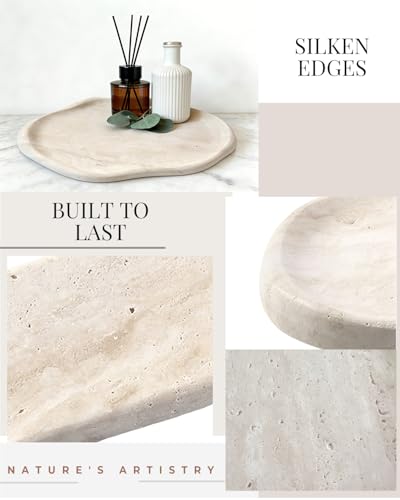 Marble Decorative Tray, 10x7 inch Natural Marble Catchall Tray for Vanity Luxe Cloud Shape Stone Serving Tray Holder for Perfume, Jewelry, Keys & Candle Bathroom & Dresser Home Decor