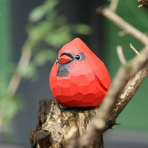 Handmade Wooden Red Cardinal Figurines, Hand-Painted Male Cardinal Birds, Decorative Wood Bird Sculptures for Home Décor, Christmas Ornaments & Unique Gifts for Bird Lovers - color: Red