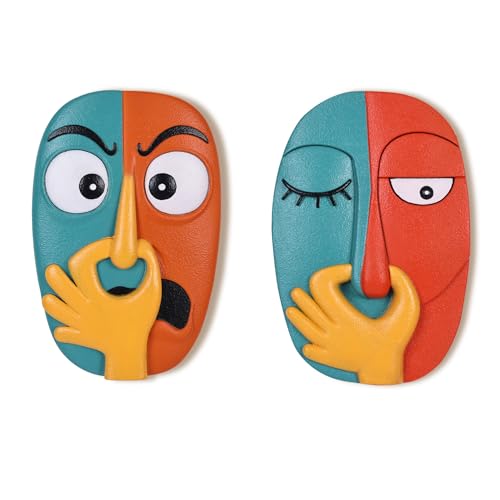 oliruim Funky Wall Decor Sculptures Set of 2 - Holding Her Nose Modern Abstract Colorful Bathroom Wall Art Face Sculptures for Living Room, Office, Entrance or Hallway, Contemporary Decor - 9.1" Tall
