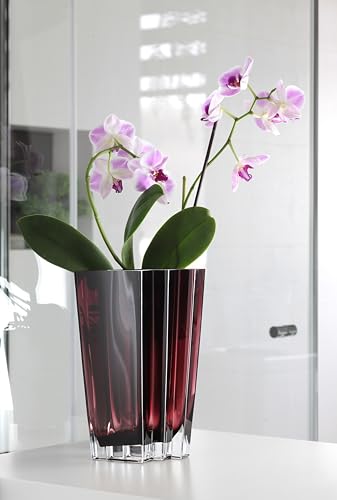 Glass- Vase - Amethyst - Chevron Design - 11" Height - Heavy Durable - Made in Europe - by Barski