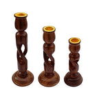 Wooden Candle Holder Set of 3 Pcs - Living Room Decor for Elegant Home Ambiance - Handcrafted Rustic Candle Holders for Holiday Table Centerpiece and Sister Gifts Ideas (Jali)