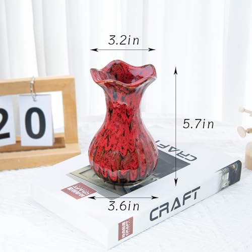 Ceramic Vase, Modern Small Vases for Home Decor, Elegant Flower Vase Centerpiece for Tables, Office Desk, Room Decor, Fit for Housewarming, Wedding, Birthday (Red) - color: Red