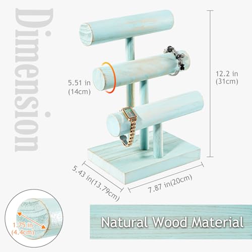 ProCase Bracelet Holder Display Bracelet Organizer, Wooden Bracelet Stand for Selling, T-bar Bangle Storage Rack Wood Watch Display Tower for Business - 3 Tier, Aqua - color: Aqua, size: 3 Tier