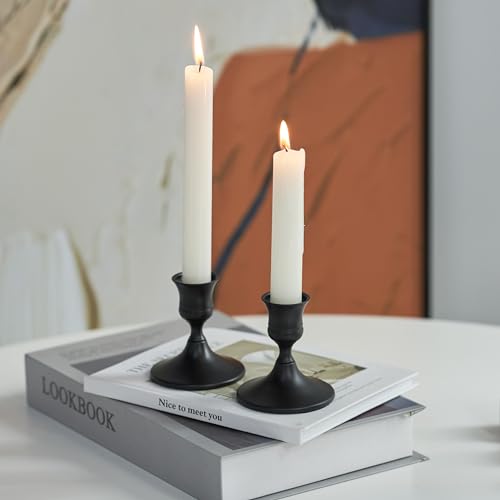Willceka Black Taper Candle Holder, Candlestick Holders, Vintage Metal for Table Centerpieces Wedding Decor (Matte Black, 2 Pcs)