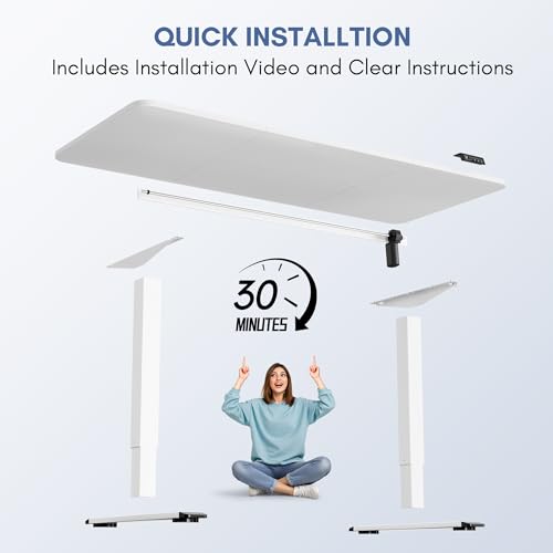 Furmax Electric Height Adjustable Standing Desk Large 63 x 24 Inches Sit Stand Up Desk Home Office Computer Desk Memory Preset with T-Shaped Metal Bracket, White - color: White, size: 63 Inch