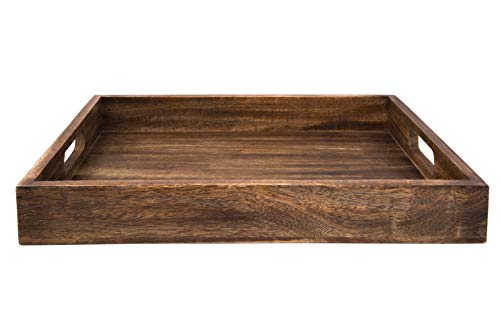 GoCraft Handmade Classic Wooden Tray – Large 16.5" Mango Wood Serving Tray with Handles – Elegant Kitchen & Dining Accessory – Ideal for Breakfast in Bed, Coffee, Tea - size: 16.5" x 12" x 2"