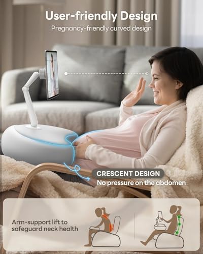 SAIJI Tablet Pillow Stand - Magnetic Kindle Holder Compatible with Kindle, Tablet, iPad, iPhone, 360° iPad Holder for Bed with Ergonomic Pillow and Dual-Jointed Arm, 2 Free Magnetic Sheets (Gray) - color: Light Gray