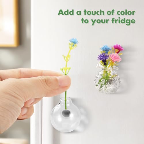 5 Pack Mini Vase Magnets for Fridge, Mini Glass Vase Magnets,3D Tiny Pot Vases Magnet for Kitchen Refrigerator Locker Office Decoration with Artificial Flowers - size: Style B-5pcs
