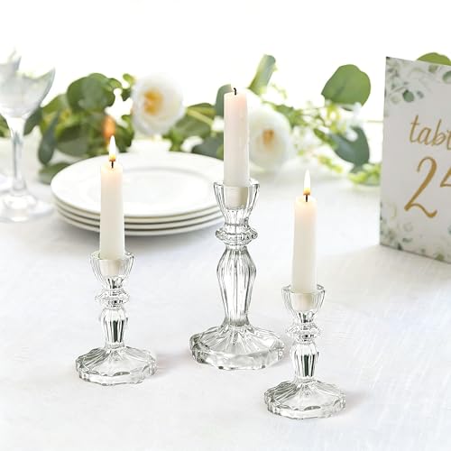 Glass Candlestick Holders Set of 6, Clear Stripe Taper Candle Holders for Table Centerpiece, Home Decorations, Wedding and Party - color: Clear 6pcs