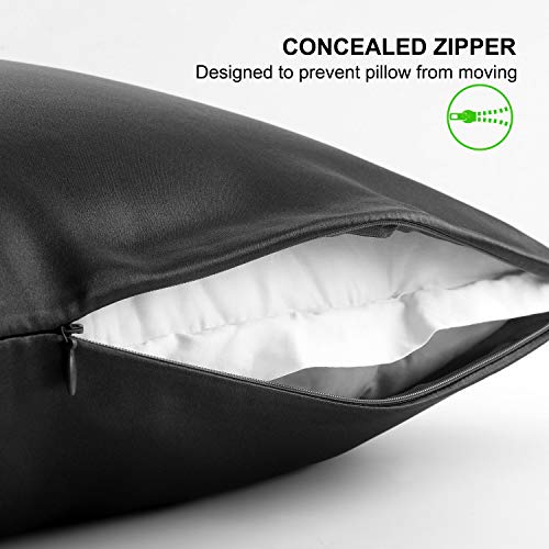 ALASKA BEAR Silk Pillowcase for Hair and Skin Beauty Sleep 100 Real Mulberry Silk Anti-Aging Pillow Slip Case Cover King Size with Zipper (1pc, Black) - color: A-black, size: King 20''x36''