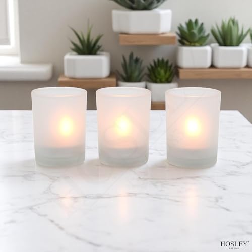 Hosley Set of 24 Frosted White Glass Votive/Tea Light Holder. Ideal for Use with Tea Lights for Weddings, Parties, Aromatherapy, Votive Candle Gardens. Bulk Buy - color: Frost White, size: 24 count