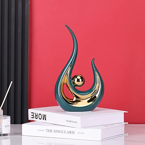 LCCCK Teal Gold Abstract Figurine Statues for Home Decor – Modern Ceramic Sculpture Accent, Decorative Statues for Living Room, Shelf, TV Stand, Office or Coffee Table Centerpiece Art Decoration - color: Green and Gold