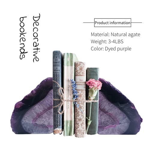 Geode Bookends 3-4 lbs Decorative Heavy Crystal Stone Book Ends for Shelves Dyed Purple 1 Pair - color: Purple, size: 3-4LBS