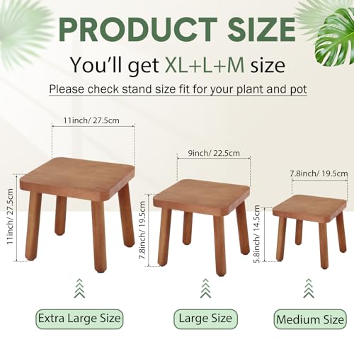 Pinkunn 3 Pcs Wood Plant Stand Indoor Plant Stand for 3-12 Inch Pots Mid-century Modern Plants Stool Plants Pot Holder Home Decor for Balcony Living Room Office Courtyard Detachable(Square Style) - style: Square Style