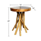 WELLAND Teak Wood Stick Leg End Table, 16" L x 16" W x 20" H Rustic Side Table, Small Accent Table, Plant Stand for Living Room, Bedroom, Home Office