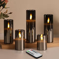 Eywamage 5 Pack Grey Glass Flameless Candles with Remote, Flickering Slim Tall LED Pillar Votive Candles Battery Included - color: Gray