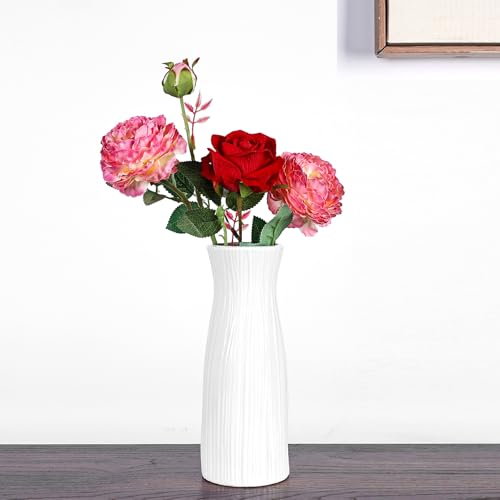 White Ceramic Vase for Home Decor, Small Modern Cute Vases for Flower Bouquet Pampas Grass Tulips Rose Dried Flowers Plant Bud, Table centerpieces,Living Room Dining Room,Office Decor, 8.3 Inch