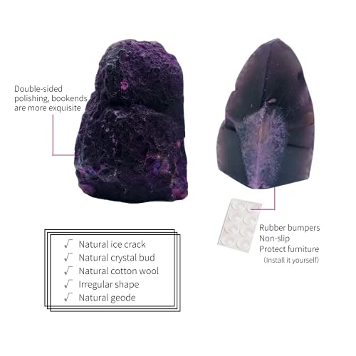Decorative Agate Bookends 2-3 lbs Dyed Purple Natural Crystal Geode Book Ends for Home Decor Housewarming Gift 1 Pair - color: Purple, size: 2-3LBS