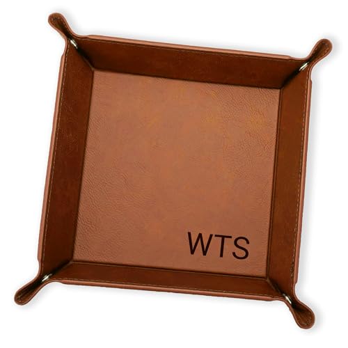 Personalized Valet Tray, Custom Engraved Leather Keys Tray for Men - Catchall Tray Organizer for Entryway Table, Unique Dad Birthday Gift from Daughter Son, Father Day (Name or Initials) - color: Name Or Initials