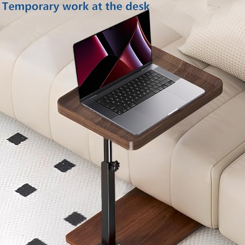 C Table End Table Adjustable Height, 360°Swivel TV Tray Table for Small Spaces, Side Tables with Wheels for Living Room and Bedroom, Bed (Walnut) | Adjustable Height, 360°Swivel, for Small Spaces, Couch Tables, That Slide Under, with Wheels - color: Walnu