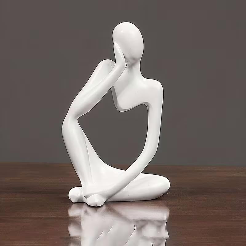 Sandstone Thinker Abstract Statue, European Light Luxury Resin Craft, Office Bookshelf Living Room Entrance Desktop Decor, White - color: White