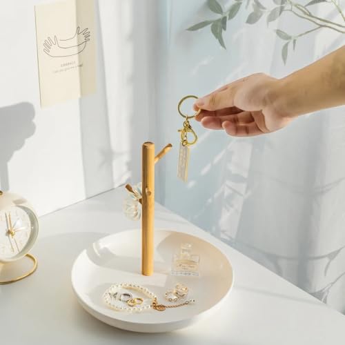 Key Tray for Entryway Table, Catchall Tray Organizer with 3 Tiers Wood Rack for Keys, Bracelets, Watches, Jewelry, Phone (Round)
