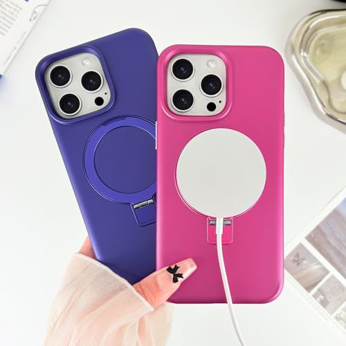 ankofave for iPhone 15 Pro Max Case with Magnetic Invisible Stand, Matte Luxury Metallic Luster, 3.0 mm Thick Protection Hard PC Scratch-Resistant Phone Case for iPhone 15 Pro Max 6.7", Purple - color: Purple, size: iPhone 15 Pro Max