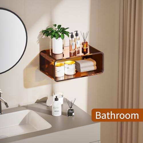Acrylic Floating Nightstand, Bedside Table, Nightstand Shelf Wall Mounted Bedside Shelf (Dark Brown, Small) - color: Dark Brown