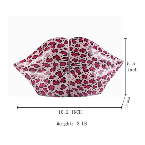 Leopard Print Lips Decorated Bookends，Set of 2 Heavy Decorative Book Stoppers，Unique Resin Decoration，Creative Desktop Decor for Study Room Hotel Office Shelves - color: Leopard Print