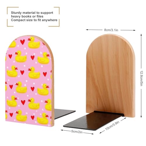 1 Pair Book Ends, Book Holder Stand Decorative, Portable Pink Heart Polka Dots Yellow Rubber Ducks Bookends for Shelves Desktop Accessories - color: Picture(459)