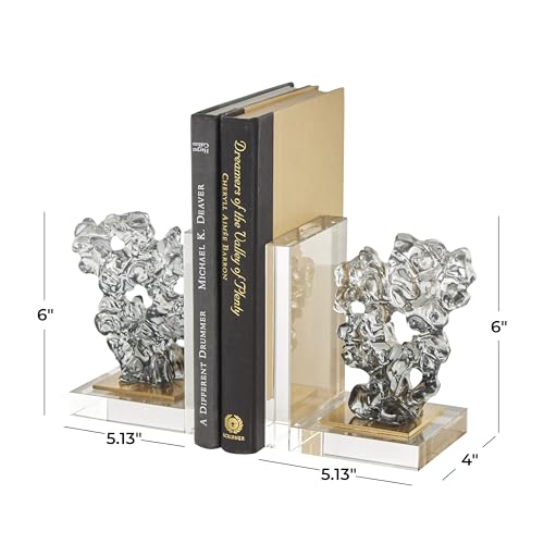 Deco 79 Glass Handmade Decorative Bookends Freeform Non Skid Bookends with Clear Gold Supports, Set of 2 Office Bookends5 W, 6" H, Clear - size: 5"W, 6"H