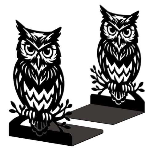 Peacoblue Metal Bookends for Shelves, Modern Decorative Heavy Duty Study Book Ends Stoppers for Office, Desk, Shelf, Room 5.3"x4.3"x7.9" Cast Iron Simple Tall Bookends 1 Pair (Owl on Tree Branch) - style: Owl on Tree Branch