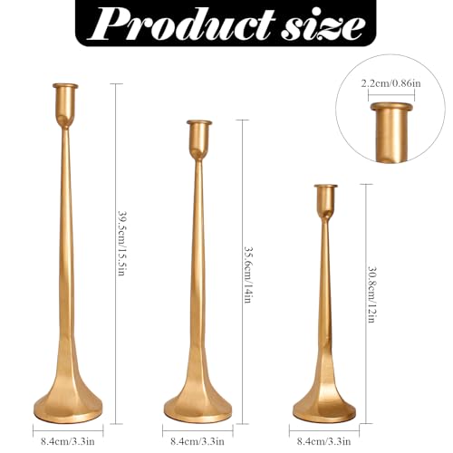 Candlestick Holders Set of 3, Iron Taper Candle Holder Set, Decorative Tall Candle Stand Fits 3/4 inch Thick Candles for Wedding, Dining Table, Party Decoration - color: Antique Brass
