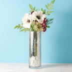 Hosley 12 Inch High Metallic Silver Speckled Finish Glass Floral Vase. Ideal Gift for Floral Arrangements Weddings Bridal Spa Meditation Reiki Rose Vase Nautical Settings Led Lantern Votive Garden P1 - color: Metallic Silver