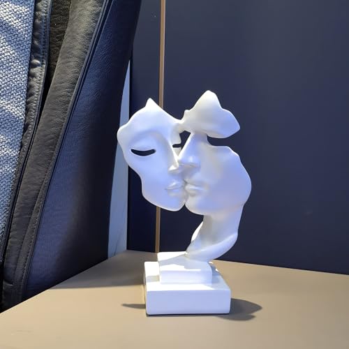Couples Kiss Sculpture,White Thinker Resin Statue Ornaments,Silence is Gold Abstract Art Figurine,Abstract Style Sculptures,Living Room Desk Decorations,Bookshelf Decorative Objects - color: White