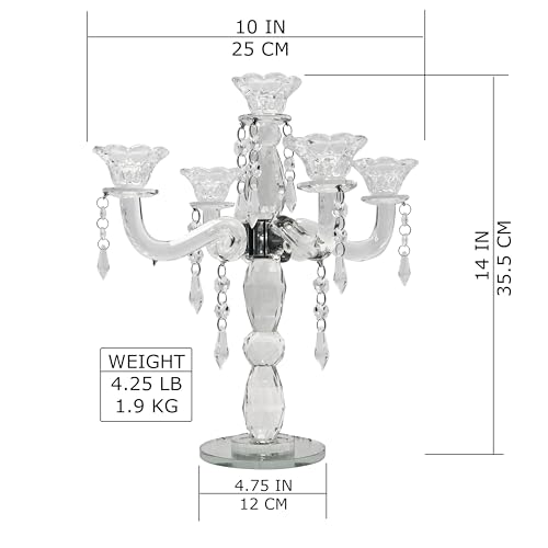 Allgala Crystal Candle Holder 5-Arm Taper Candlestick Crystal Candelabra - Centerpiece for Home Wedding Event and Party Festival - size: 5 Arm