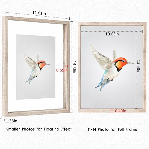 MUYE 11x14 Floating Frames Distressed Beige White Wood Pattern,Double Glass Picture Frame Set of 2 Display Any Size Photo up to 11x14,Wall Mount or Tabletop - color: Beige, size: 11x14