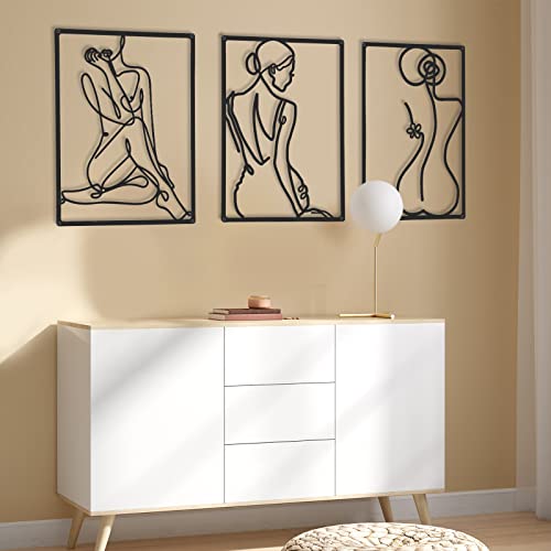 CHENGU 3 Pieces Metal Minimalist Abstract Woman Wall Art Line Drawing Wall Art Decor Single Line Female Home Hanging for Kitchen Bathroom Living Room - style: Elegant Style