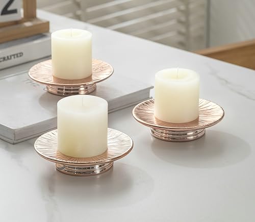 ADAVAS.Y&G Ceramic Rose Gold Candle Plate Set, 3-Piece – Decorative Candle Holder Tray for Pillar Candles, Jewelry, Trinkets or Bathroom Counter – Elegant Rose Gold Finish for Tabletop & Home Décor - color: Rose Gold