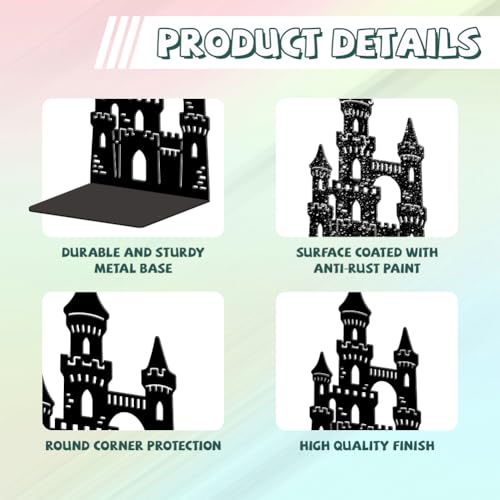 Peacoblue Metal Bookends for Shelves, Modern Decorative Heavy Duty Study Book Ends Stoppers for Office, Desk, Shelf, Room 5.3"x4.3"x7.9" Cast Iron Simple Tall Bookends 1 Pair (Castle) - style: Castle