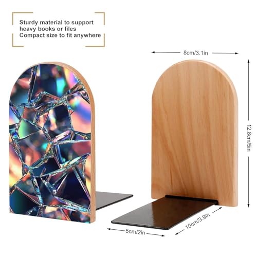 Shattered Glass Pattern Wooden Bookends Shelves 2 PCS Minimalism Sturdy Book Holders Desktop Organizer for Home Office Libraries - color: Color-5