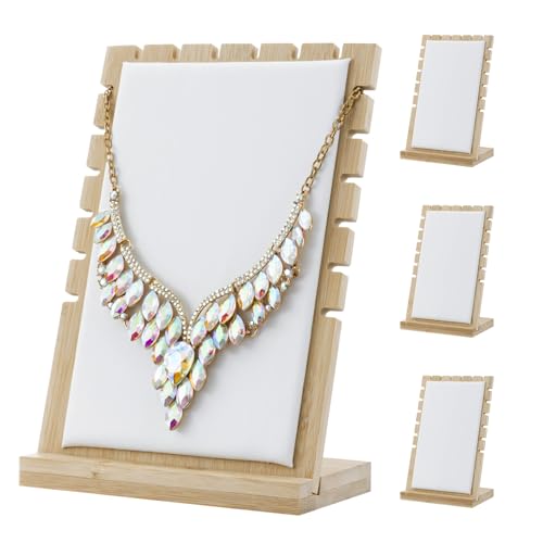 MyGift Set of 4 Bamboo and White Panel Jewelry Display Boards, Tabletop Necklace and Pendant Holder Stands for Retail or Home Organization - color: White, Set of 4