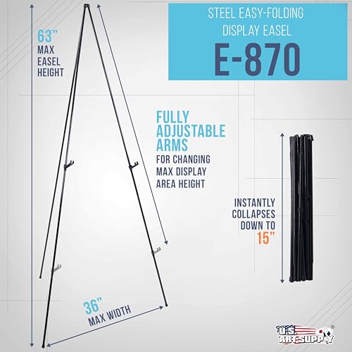 U.S. Art Supply 63" High Metal Folding Display Easel - Adjustable Height, Instantly Collapses, Holds 5 lbs - Portable Art Easel Stand - for Sign, Poster, Canvas, Painting, Picture Display - style: Standard