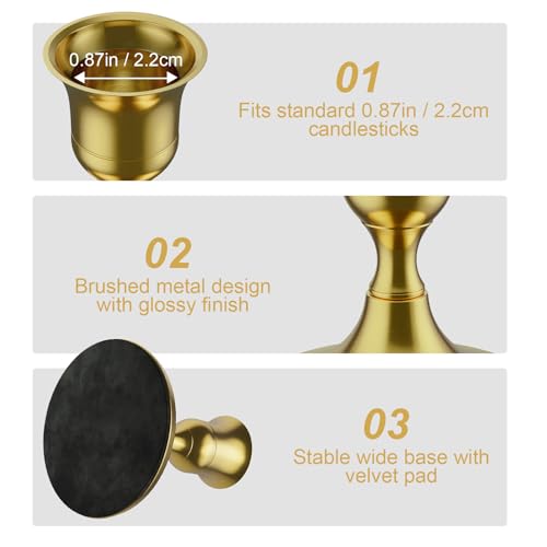 zeochyni 12PCS Brass Gold Taper Candle Holders Set, Vintage Metal Candlestick Holders for Dinner Room Table Centerpiece or Mantel Wedding Party Decor - color: Gold, size: Set of 12