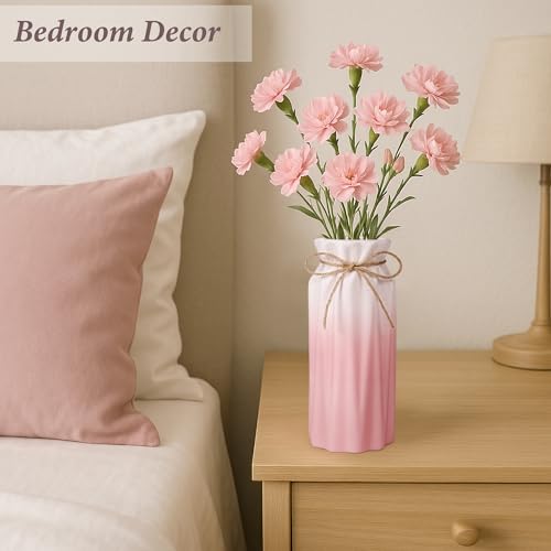 Gradient Pink Ceramic Bow Vase, Flower Vases Minimalism Style for Modern Home Decor, Decorative Vase for Living Room, Coffee Table, Office, Bookshelf and Farmhouse Table (Pink) - color: Pink