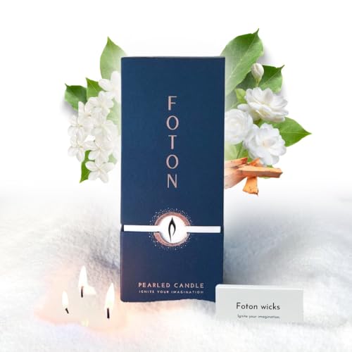Foton Pearled Candle 18 Oz - Misty Monte Sandalwood Jasmine Scented Non Toxic Luxury Long Lasting Powder Candles up to 120 Hours - Refillable Candle Sand with 30 Wicks for Candle Making - size: 18 oz