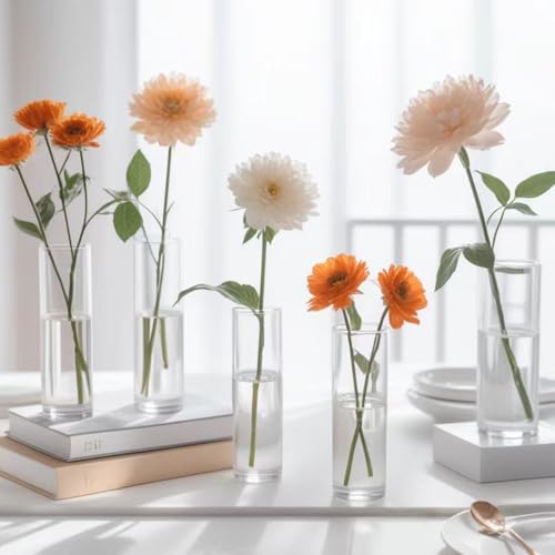 10 Pack Glass Cylinder Vases, 8 Inch Small Clear Cylinder Flower Vase Floating Candle Holders Glass Vases for Centerpiece Table Party Home Wedding